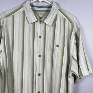 Tommy Bahama Original Fit Men's XL Silk Button‎ Up Shirt Green Yellow Striped